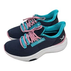 KURU Atom Shoes Womens 7.5 Navy Pink Teal Mesh Athletic Walking Sneakers Comfort